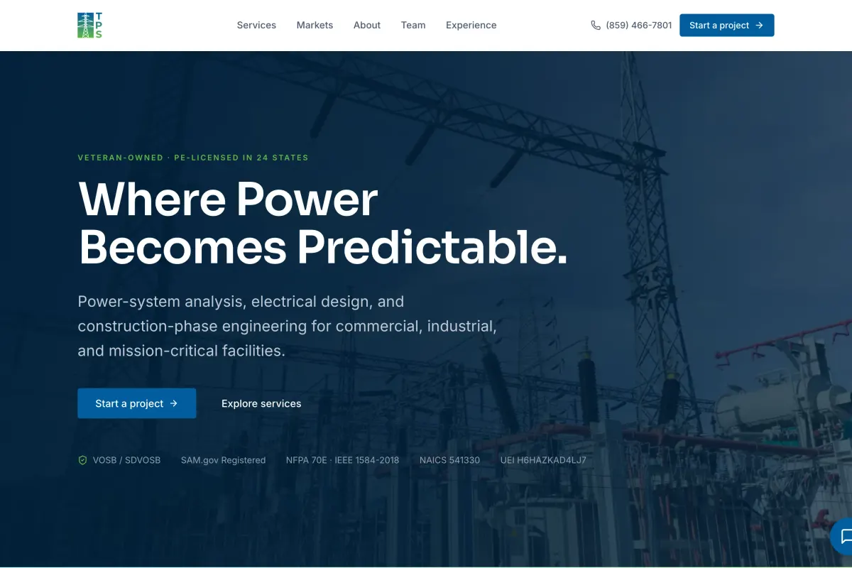 The True Power Systems website designed by Upforge